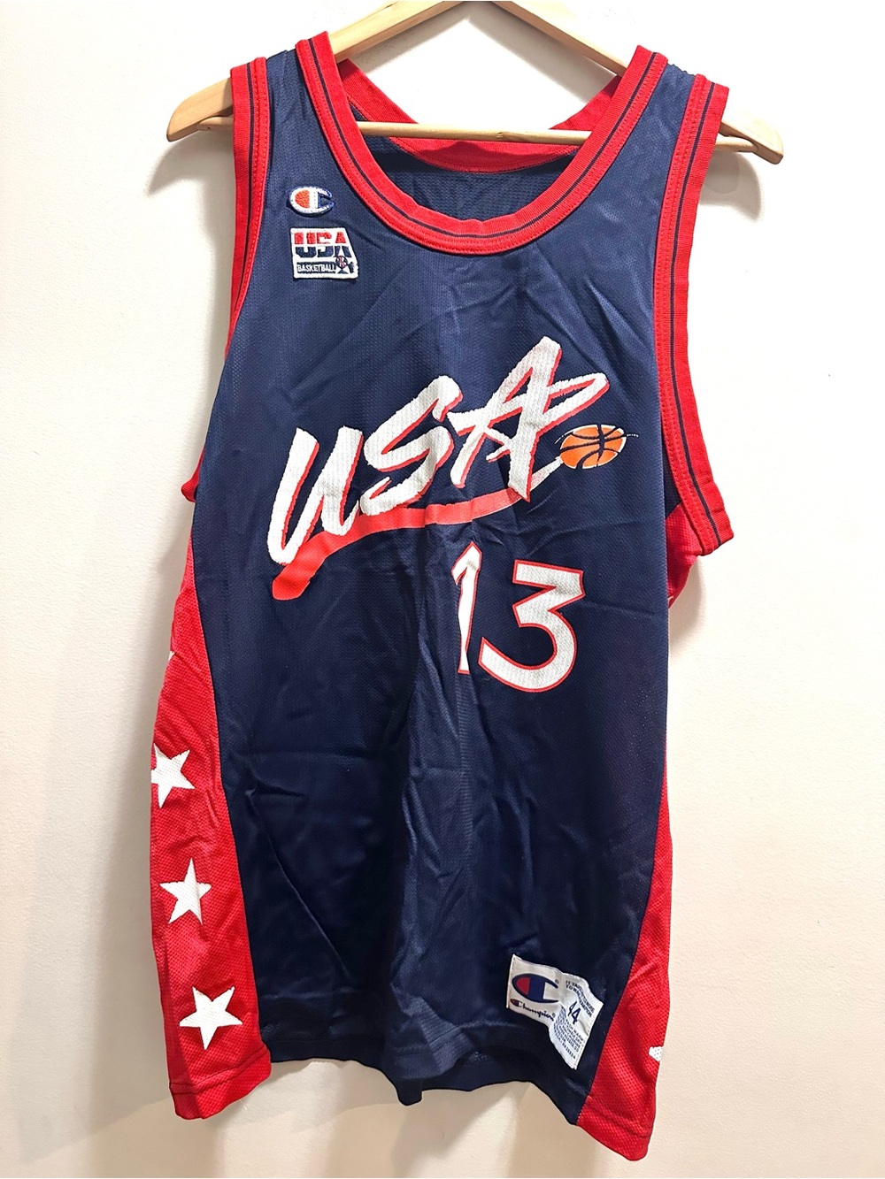 Vintage Team USA Basketball Jersey Mens 44 Blue Red Champion O'Neal 13 90s